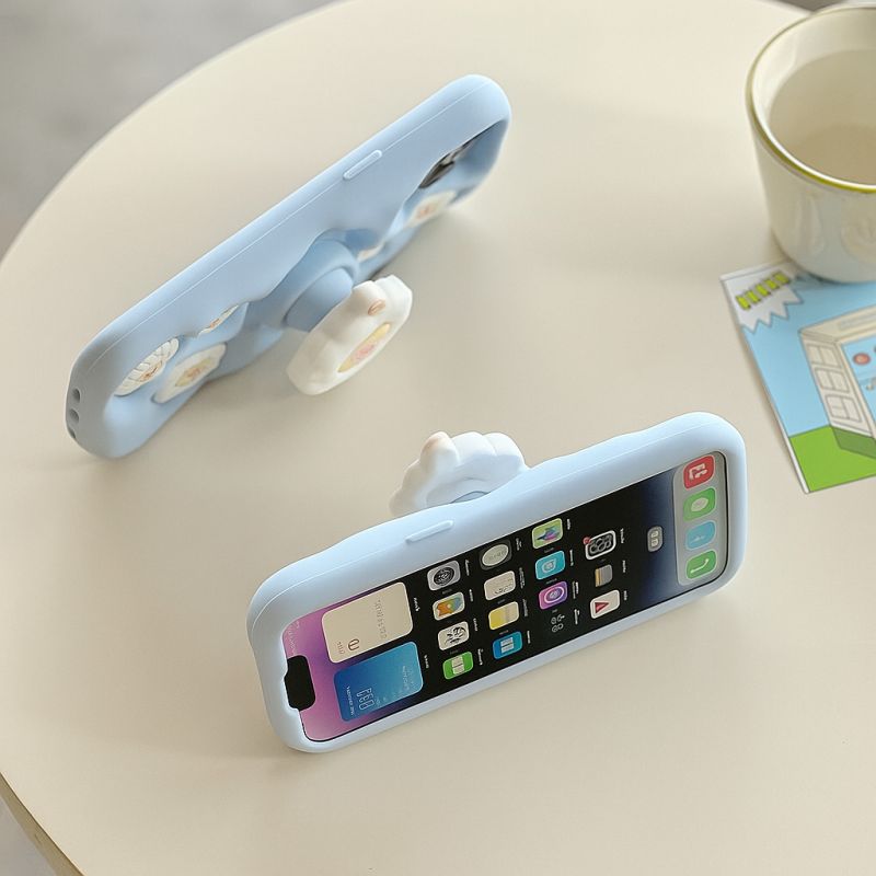 3D Cartoon Sheep Cloud Back Cover with Pop Holder Stand for iPhone 15