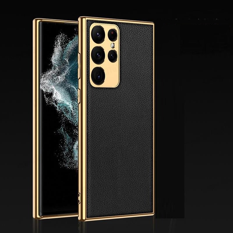 Luxury Gold Electroplated Leather Case for Galaxy S22 Ultra