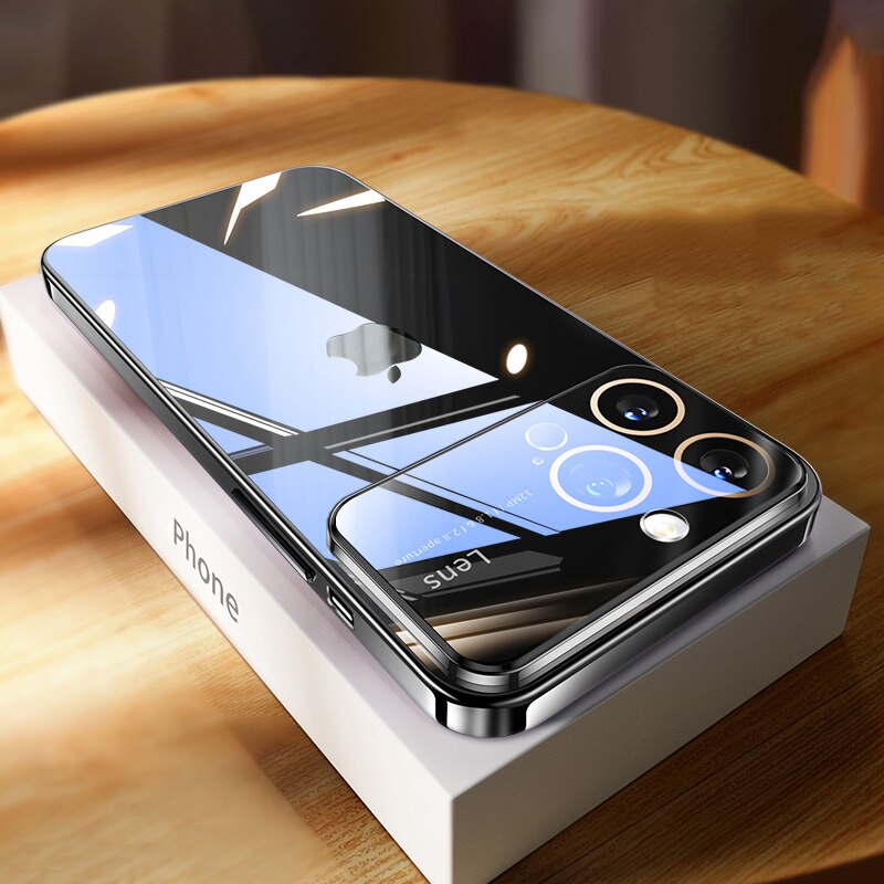 Luxury Plating Hard PC Glass Lens Case for iPhone 13 Pro Max