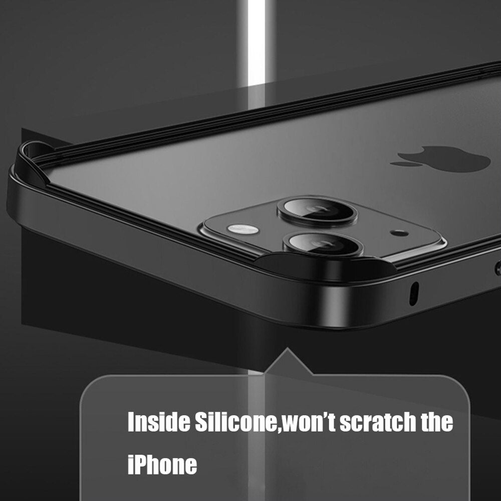 Aluminium Alloy Metal Bumper with Soft Silicone Frame for iPhone 14