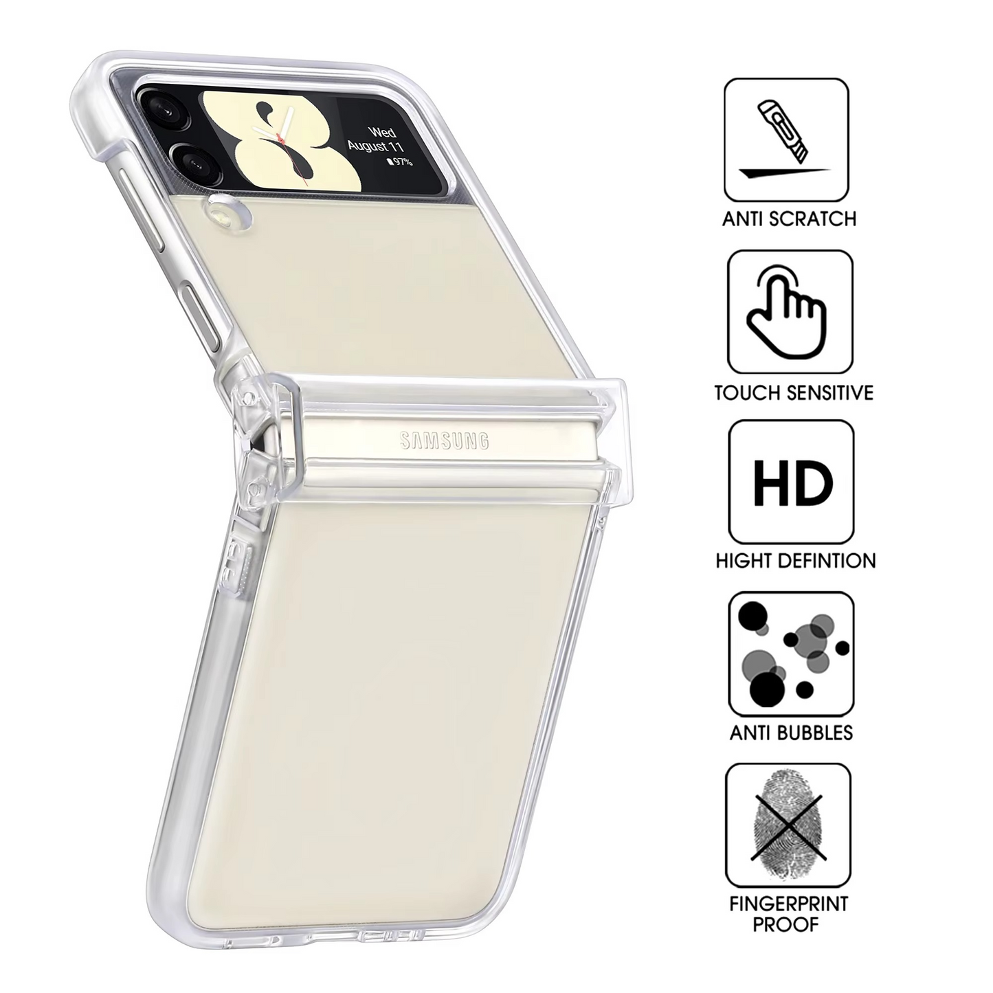 Crystal Clear Hinge Protection Hard Case for Galaxy Z Flip3