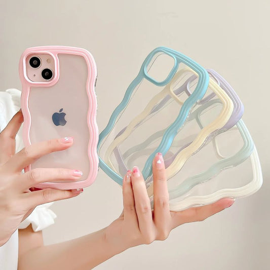 Trendy 3D Wave Transparent Bumper Cover for iPhone 15
