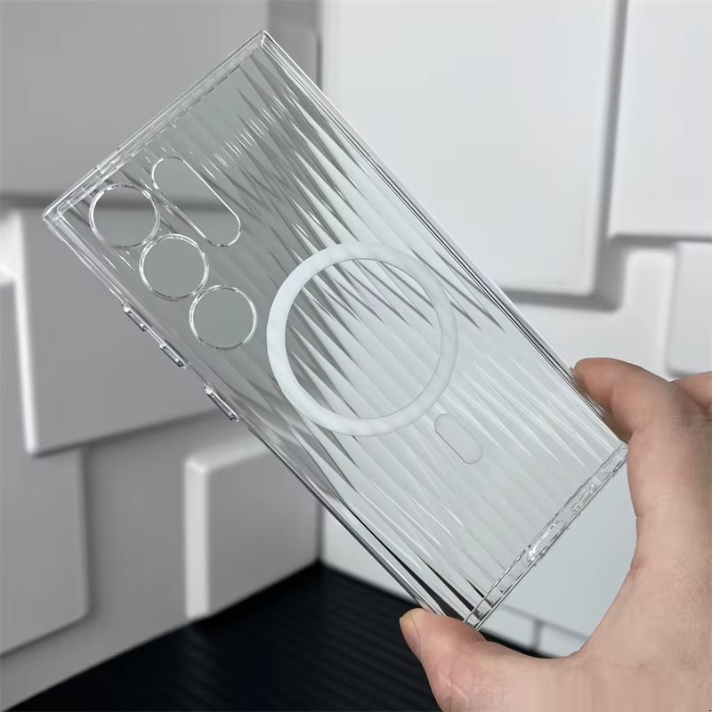 Corrugated Pattern Clear Magnetic Magsafe Case for Galaxy S24 Ultra