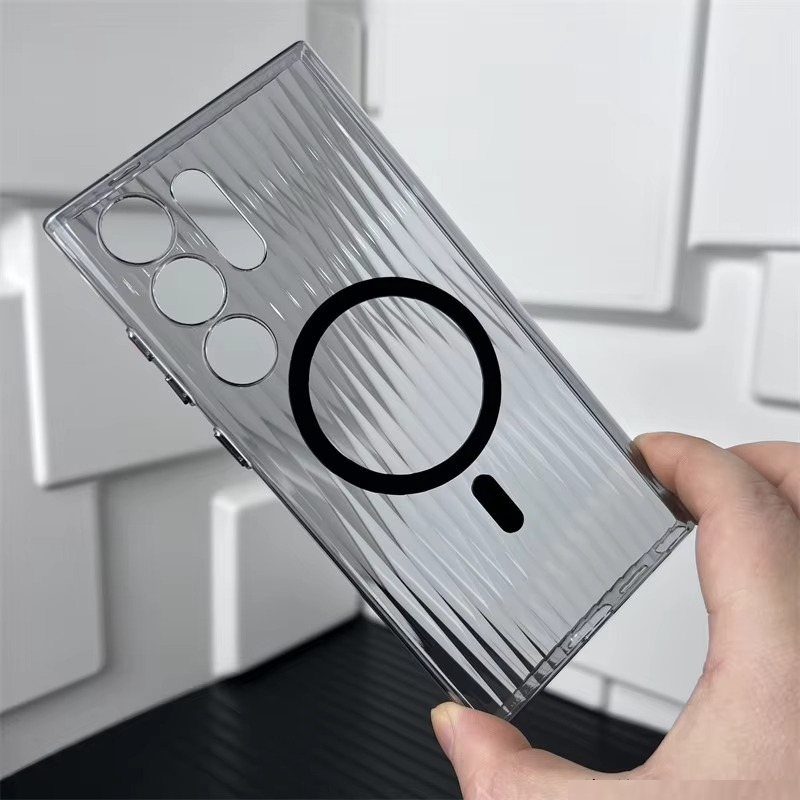 Corrugated Pattern Clear Magnetic Magsafe Case for Galaxy S25 Ultra
