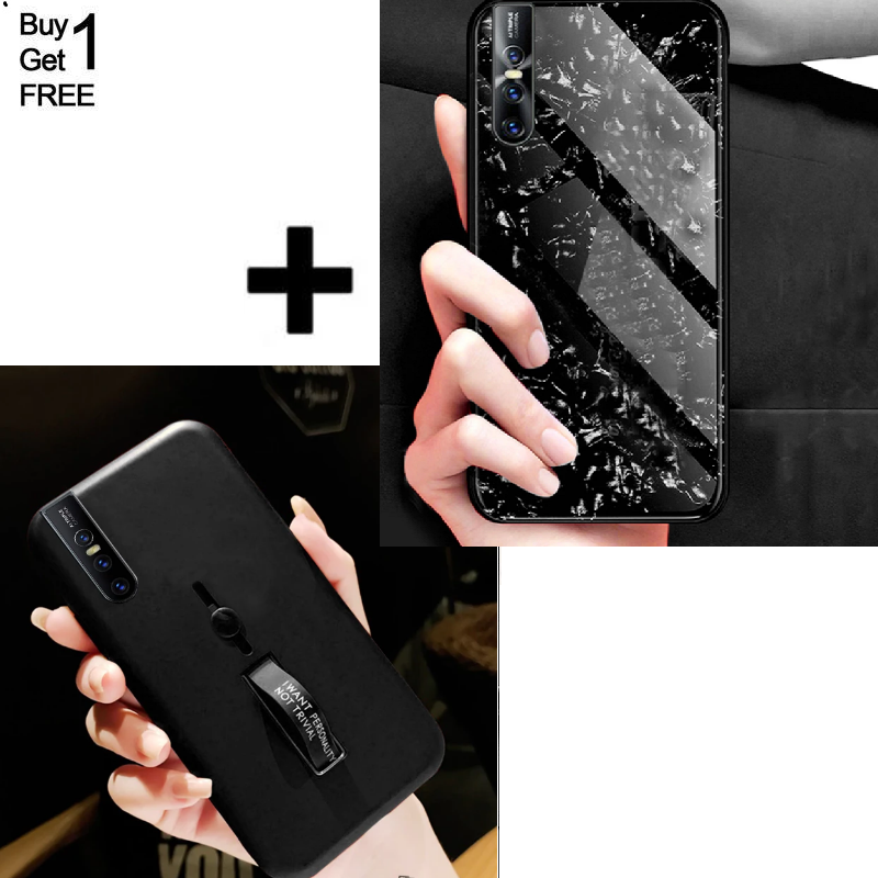 Buy 1 Get 1 Free Luxury Marble Pattern Tempered Glass Back Case for Vivo V15 Pro