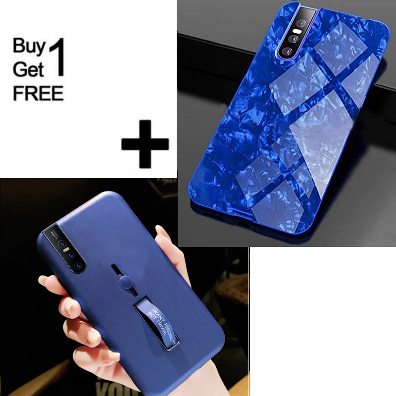 Buy 1 Get 1 Free Luxury Marble Pattern Tempered Glass Back Case for Vivo V15 Pro
