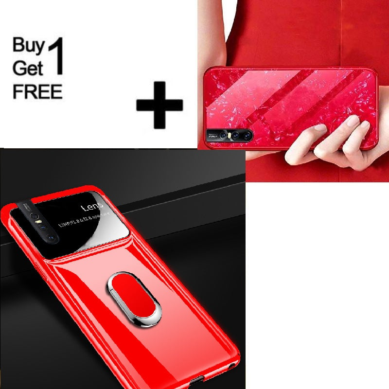 Buy 1 Get 1 Free Luxury Marble Pattern Tempered Glass Back Case for Vivo V15 Pro