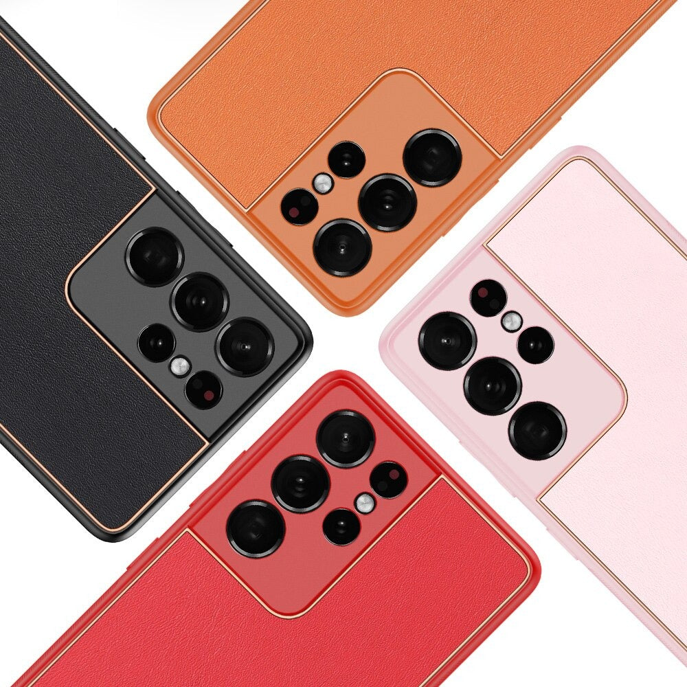 Luxury Gold Electroplated Leather Case for Galaxy S21 Ultra