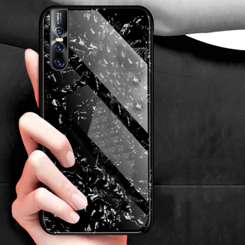 Buy 1 Get 1 Free Luxury Marble Pattern Tempered Glass Back Case for Vivo V15 Pro