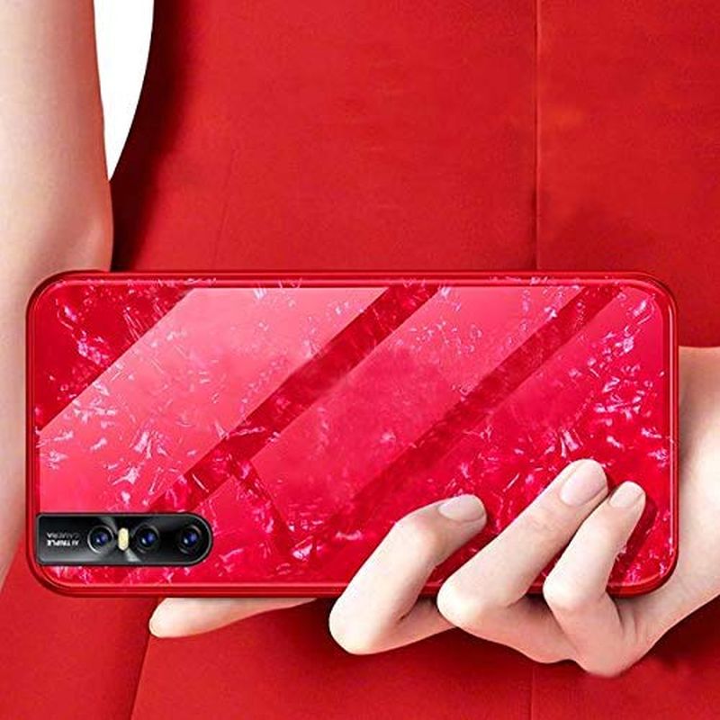 Buy 1 Get 1 Free Luxury Marble Pattern Tempered Glass Back Case for Vivo V15 Pro