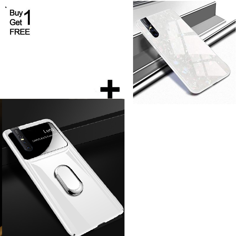 Buy 1 Get 1 Free Luxury Marble Pattern Tempered Glass Back Case for Vivo V15 Pro