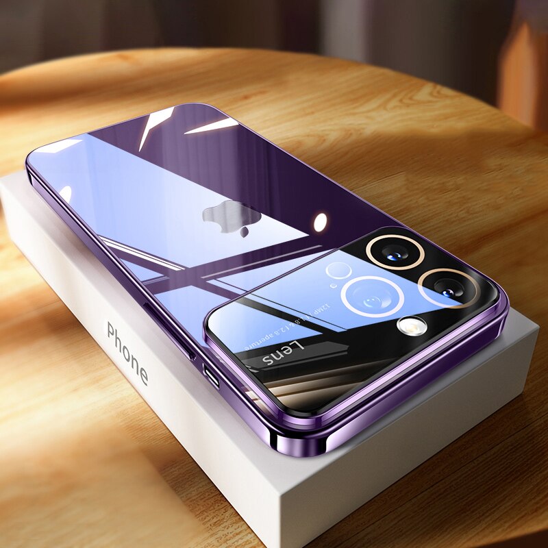 Luxury Plating Hard PC Glass Lens Case for iPhone 13 Pro Max