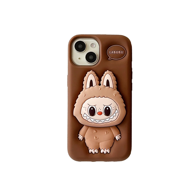 Labubu 3D Cartoon Silicone Case with Holder for iPhone 15