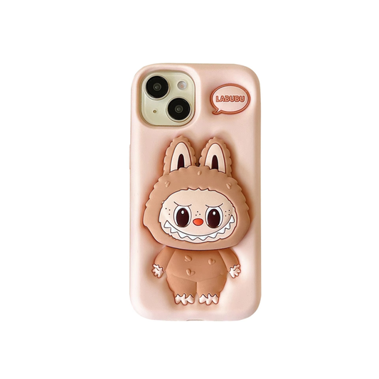 Labubu 3D Cartoon Silicone Case with Holder for iPhone 15