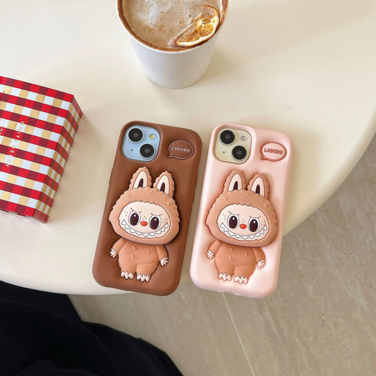 Labubu 3D Cartoon Silicone Case with Holder for iPhone 15