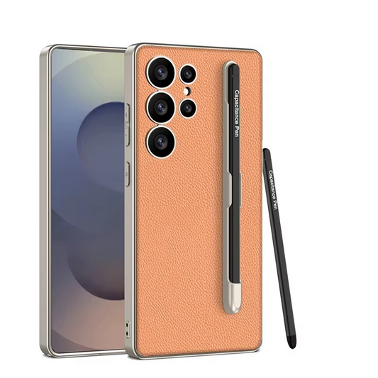 Ultra Slim Leather Case with Stylus Pen for Galaxy S25 Ultra