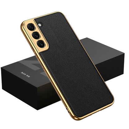 Lux Gold Electroplated Leather Case for Galaxy S22 Plus