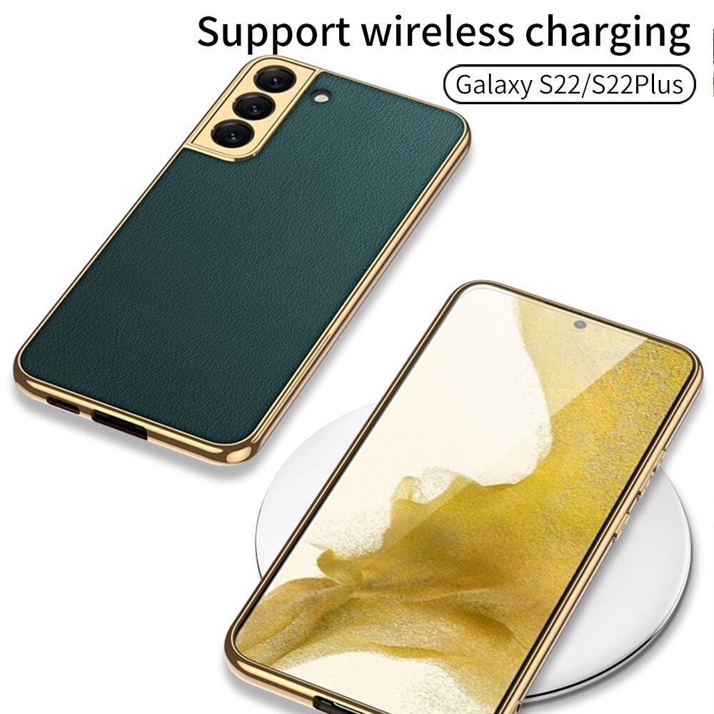 Lux Gold Electroplated Leather Case for Galaxy S22 Plus