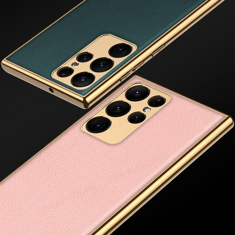 Luxury Gold Electroplated Leather Case for Galaxy S22 Ultra