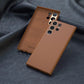 Genuine Leather Case With Camera Protection Metal Ring for Galaxy S22 Ultra