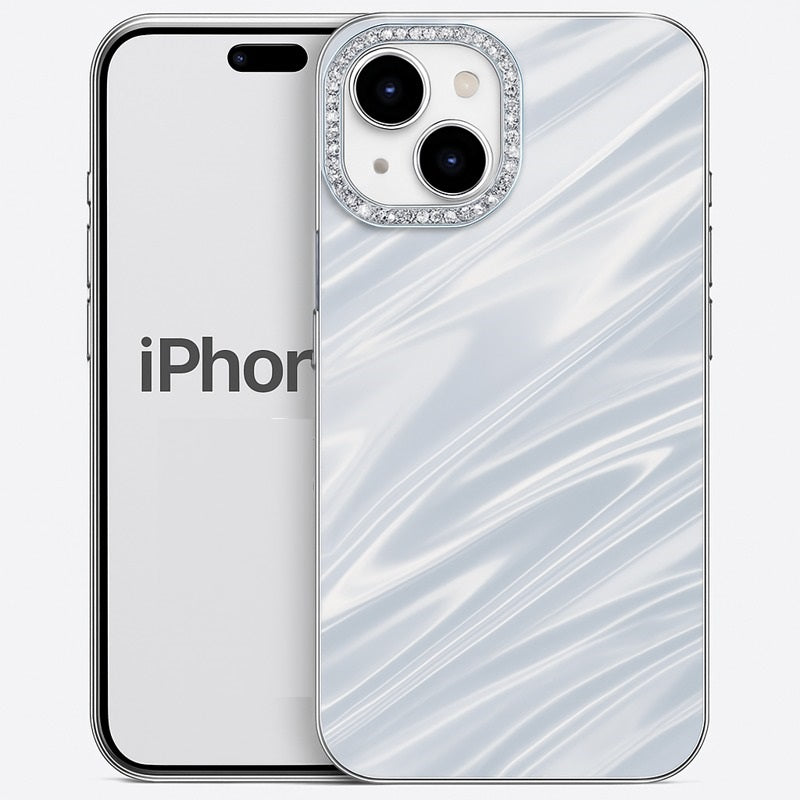 Luxury Glossy 3D Water Ripple Case with Diamond Camera Frame for iPhone 15