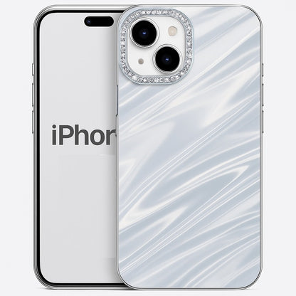Luxury Glossy 3D Water Ripple Case with Diamond Camera Frame for iPhone 15