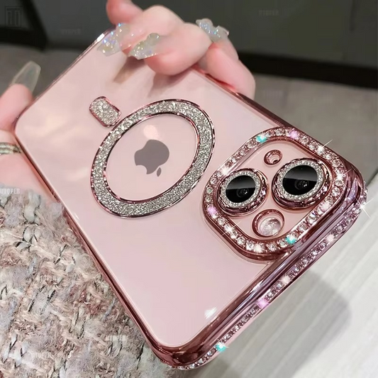 Sparkling Rhinestone Clear Case with Magsafe Lens Protection  for iPhone 15