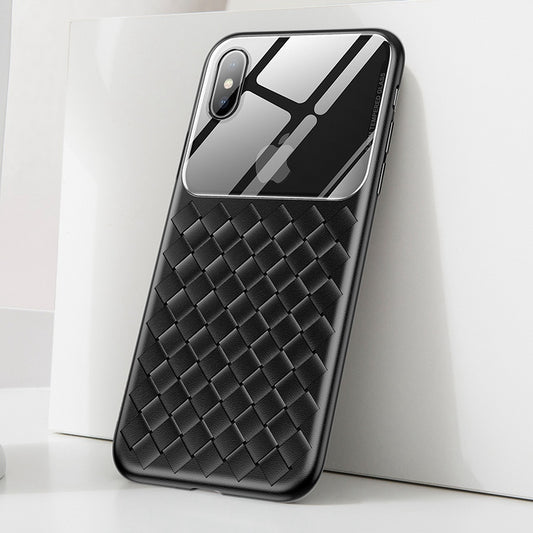 Baseus® Luxury Grid Weaving Pattern Tempered Glass Case for iPhone X