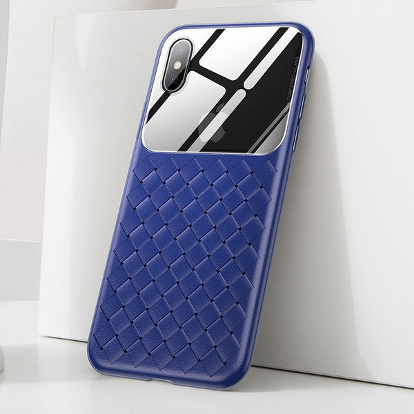 Baseus Luxury Grid Weaving Pattern Tempered Glass Case for iPhone XS