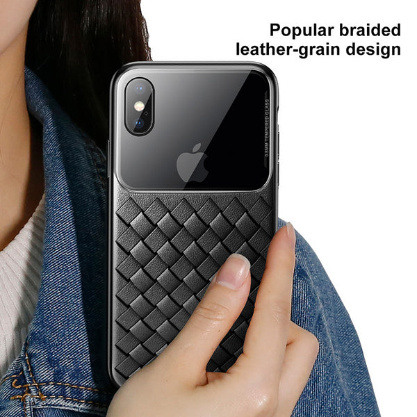 Baseus Luxury Grid Weaving Pattern Tempered Glass Case for iPhone XS