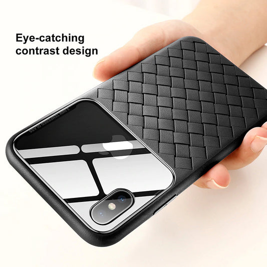 Baseus Luxury Grid Weaving Pattern Tempered Glass Case for iPhone XS