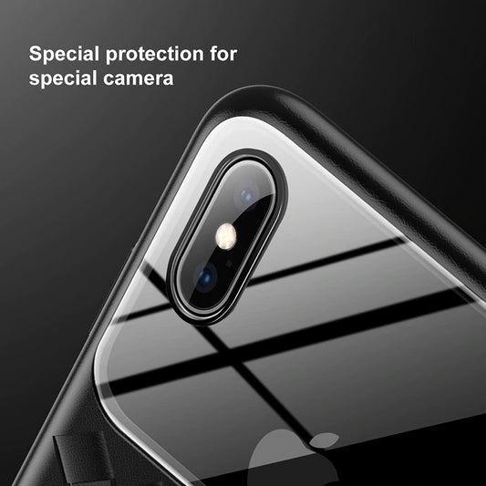 Baseus® Luxury Grid Weaving Pattern Tempered Glass Case for iPhone X