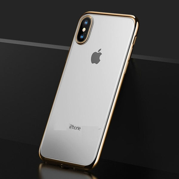 Luxury Plating Camera Protection Clear Case for iPhone XS