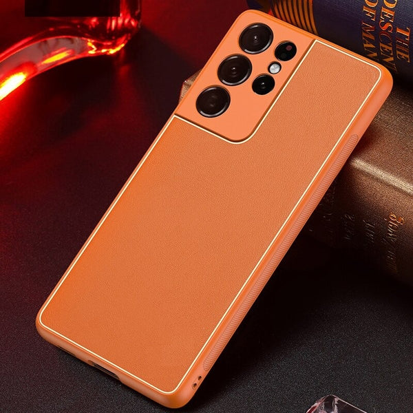 Luxury Gold Electroplated Leather Case for Galaxy S21 Ultra