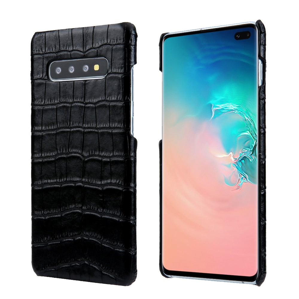 Genuine Leather Crocodile Pattern Case Back Cover For Samsung Galaxy S10 Plus