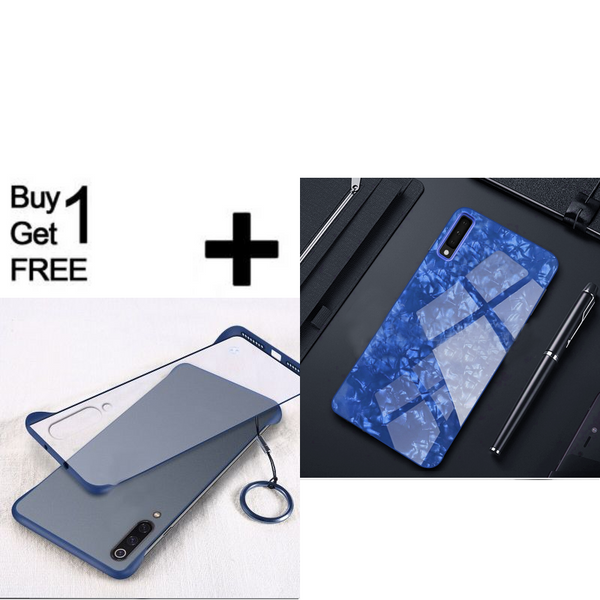 Buy 1 Get 1 Free Luxury Marble Pattern Tempered Glass Case for Samsung Galaxy A50s