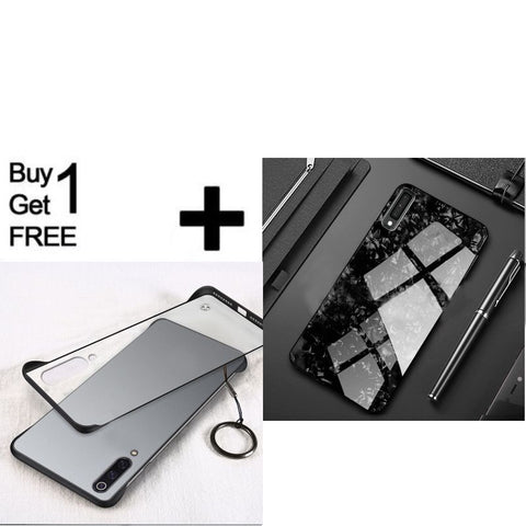 Buy 1 Get 1 Free Luxury Marble Pattern Tempered Glass Case for Samsung Galaxy A30s