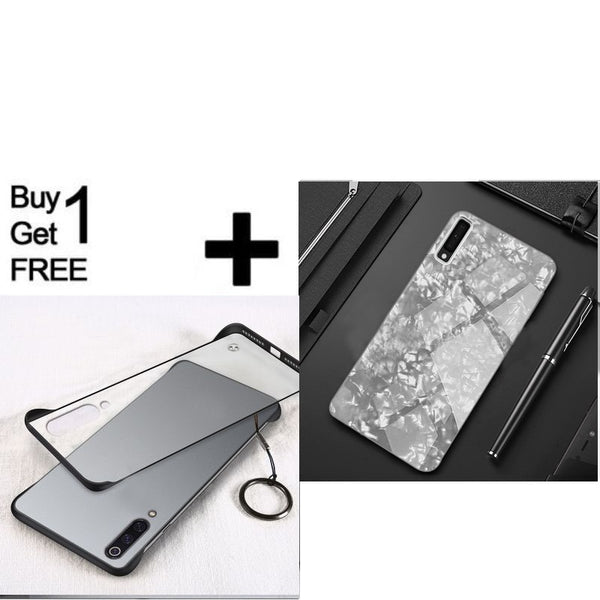 Buy 1 Get 1 Free Luxury Marble Pattern Tempered Glass Case for Samsung Galaxy A50s