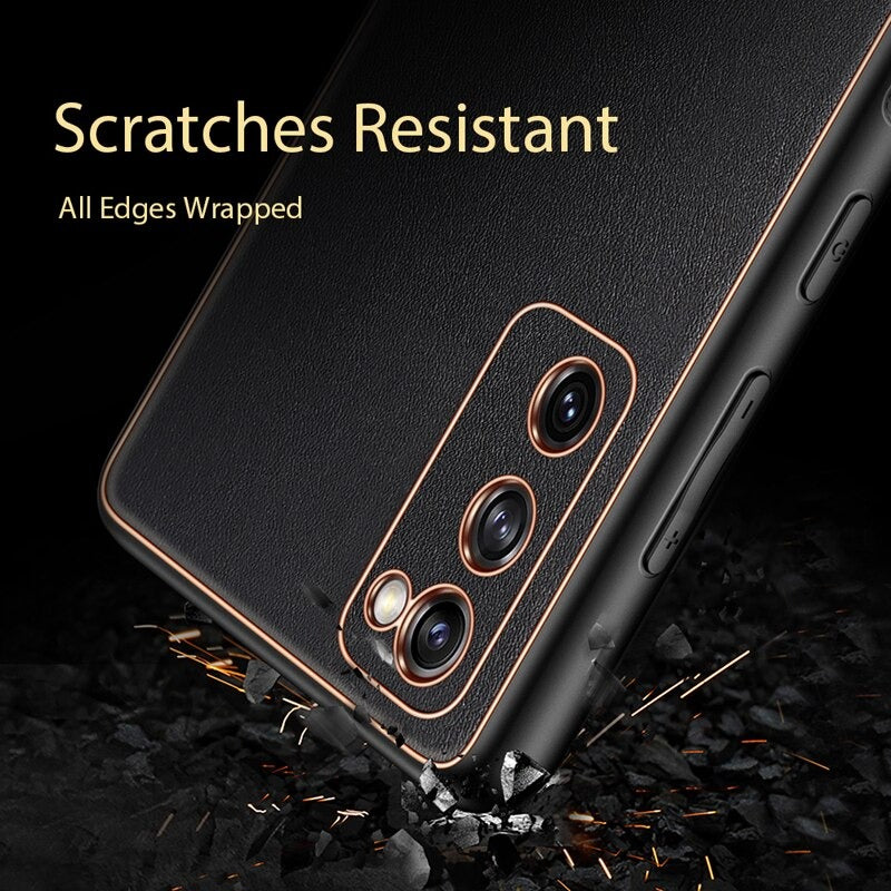 Luxury Gold Electroplated Leather Case for Galaxy S20 FE 5G